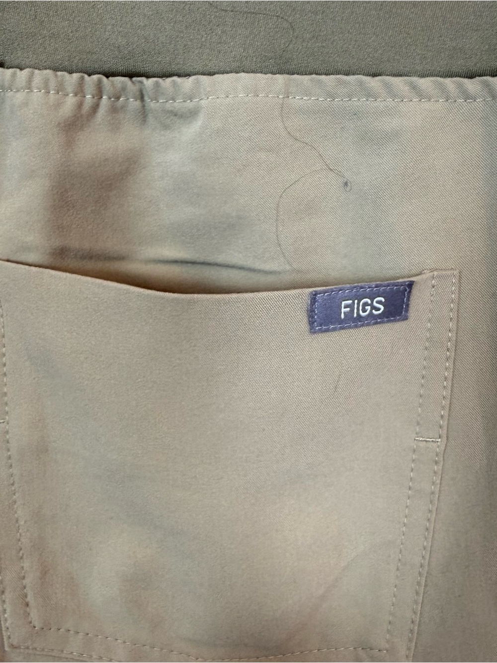 FIGS Zamora High Waisted Jogger Scrub Pants S Small Tan Khaki FIONx Blue String - Picture 7 of 9
